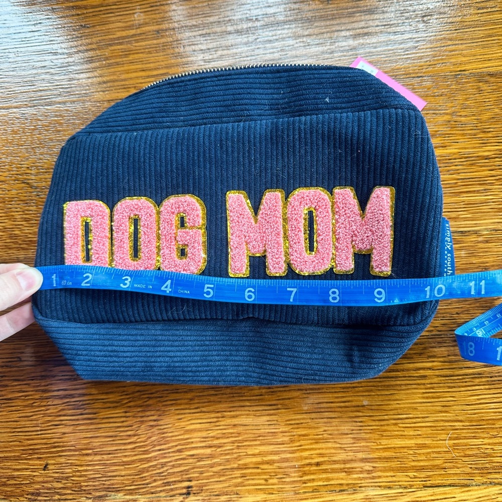 Simply Southern Navy Corduroy Cosmetic Bag with Pink 'DOG MOM' - Picture 4 of 4